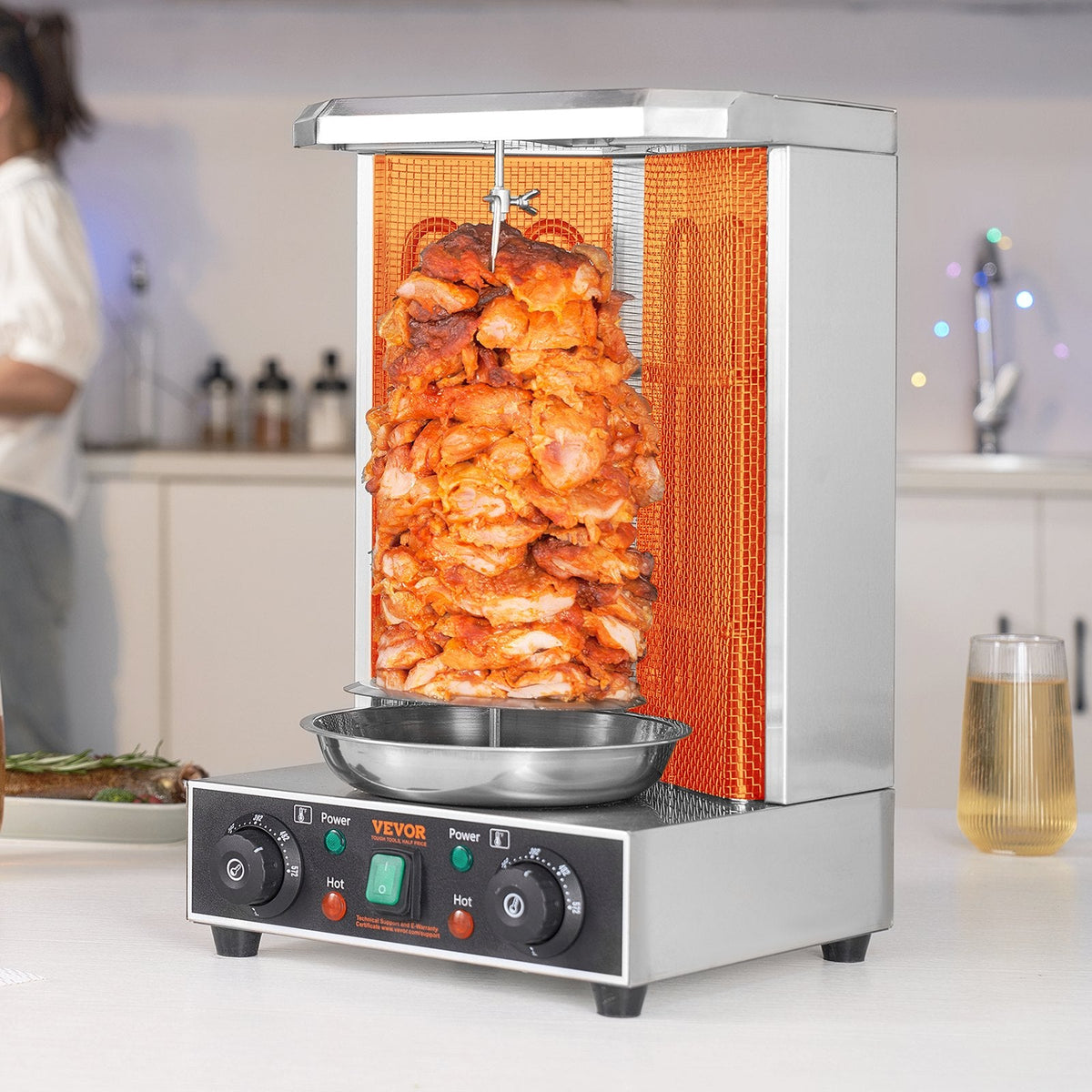 Shawarma Grill Machine, 13 Lbs Capacity, Chicken Shawarma Cooker Machine With 2 Burners, Electric Vertical Broiler Gyro Rotisserie Oven Doner Kebab Machine, For Home Restaurant Kitchen Parties