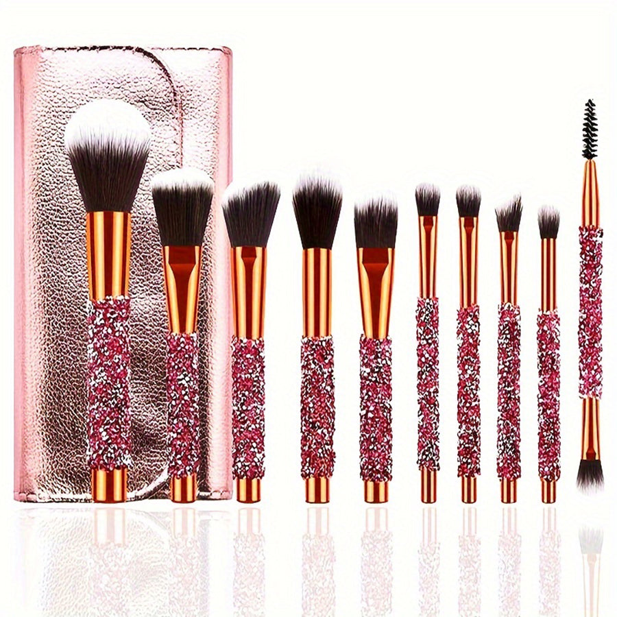 10Pcs Luxury Makeup Brush Set Diamond Rivet Handle Design Crystal Makeup Brush, For Face And Eye Makeup Brush Professional Foundation Concealer Eye Shadow Makeup Tool