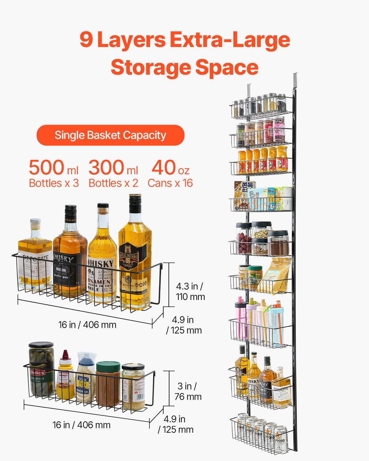 9-Tier Over The Door Pantry Organizer Hanging Storage Rack Adjustable Kitchen