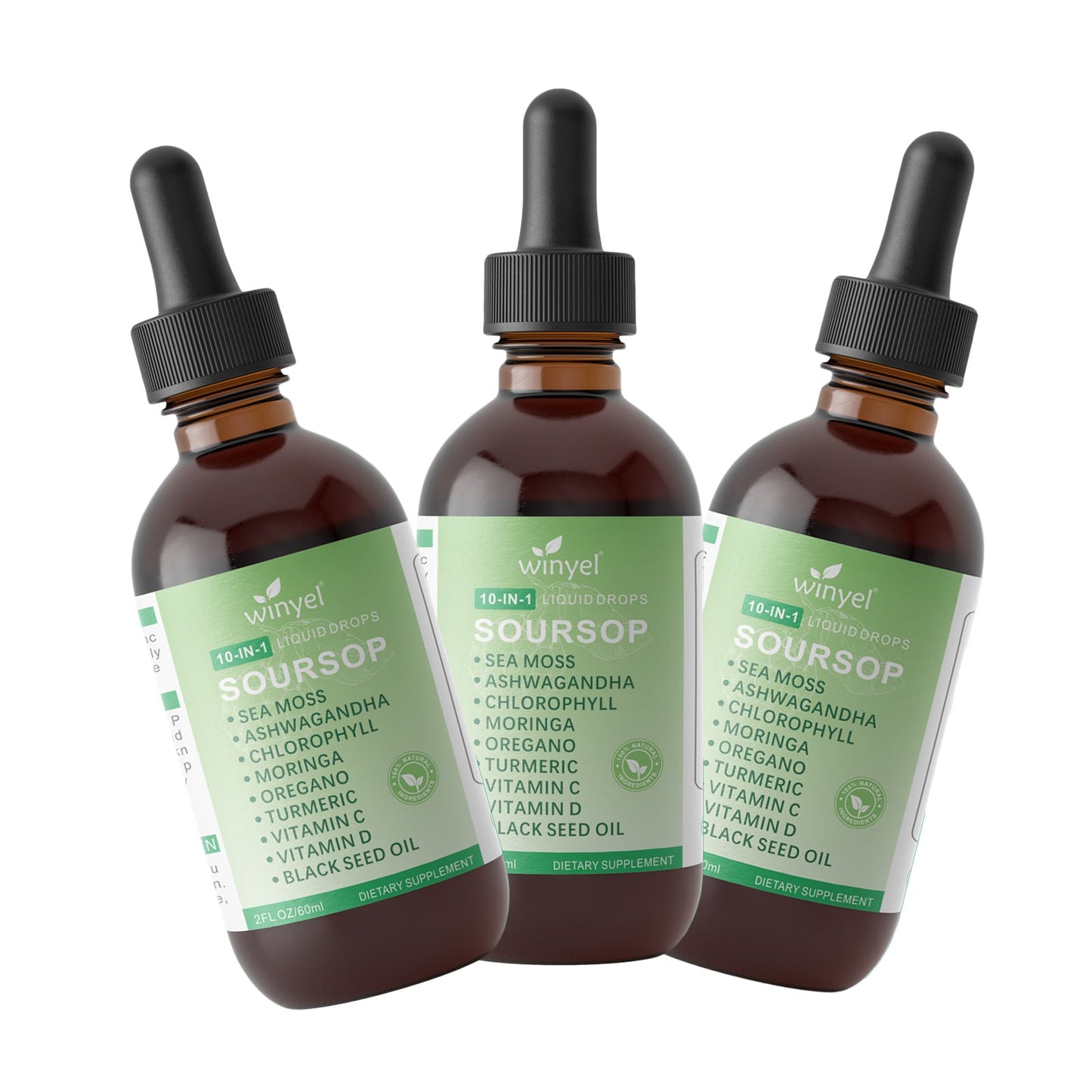 Soursop Drops 10-in-1 With Seaweed, Moringa, Black Seed Oil, Oregano, Ashwagandha, Chlorophyll  Herbal Extracts Promote Overall Health  Vegan 2 Fl Oz