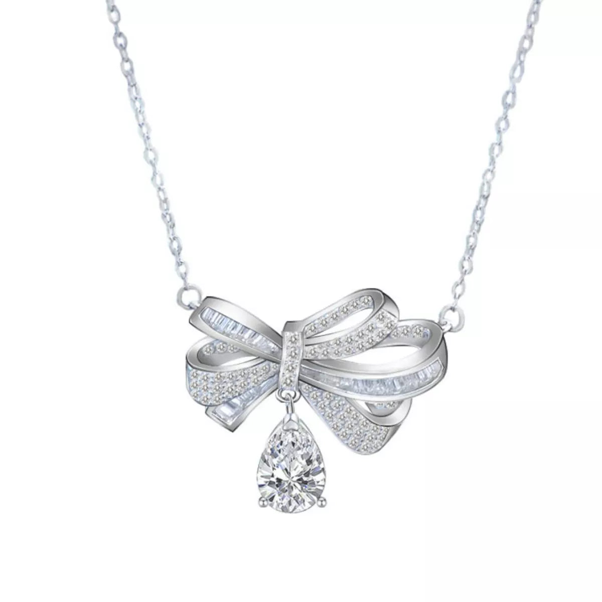 2 Carat Moissanite 925 Sterling Silver Bowknot Necklace