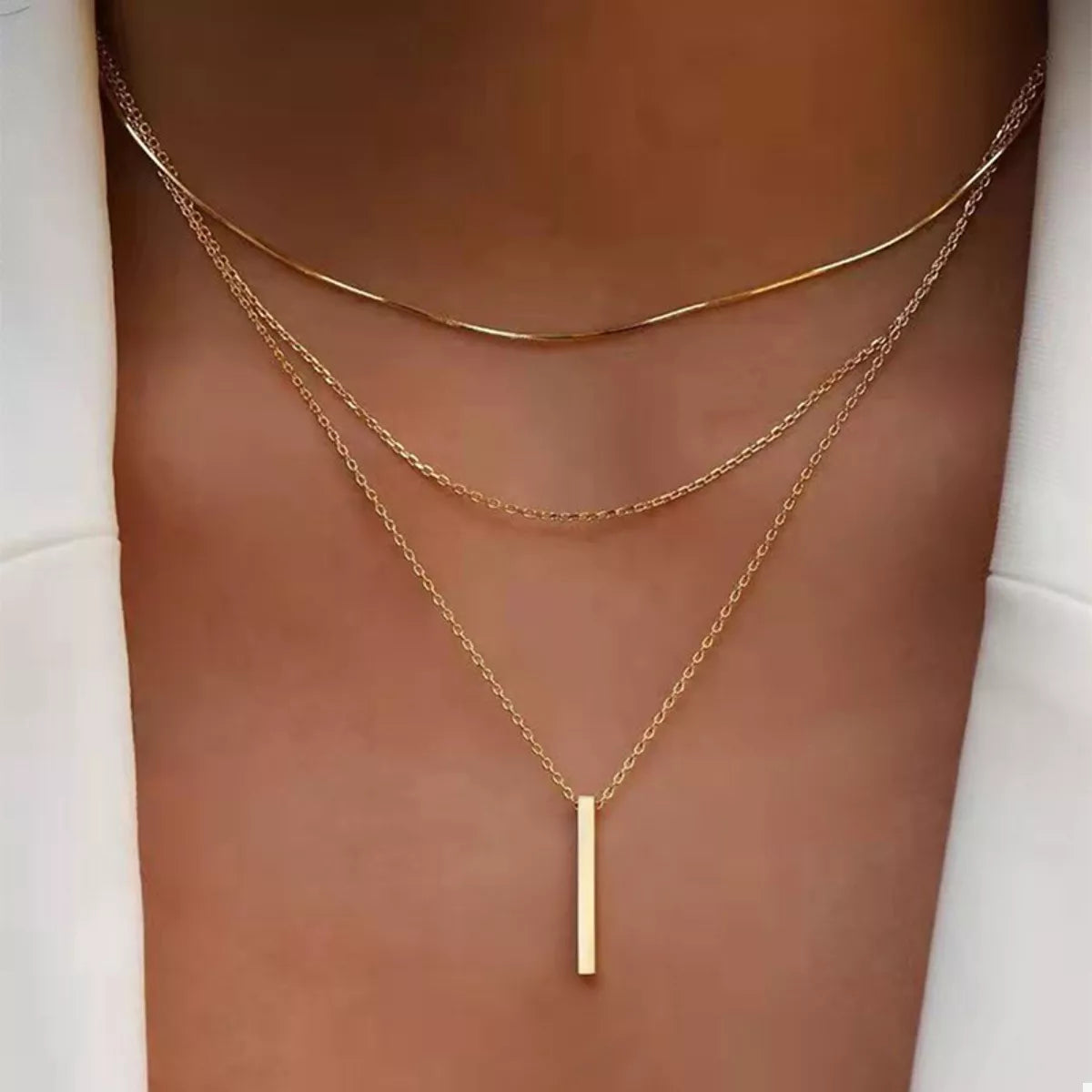 Three Layered Bar Pendant Necklace