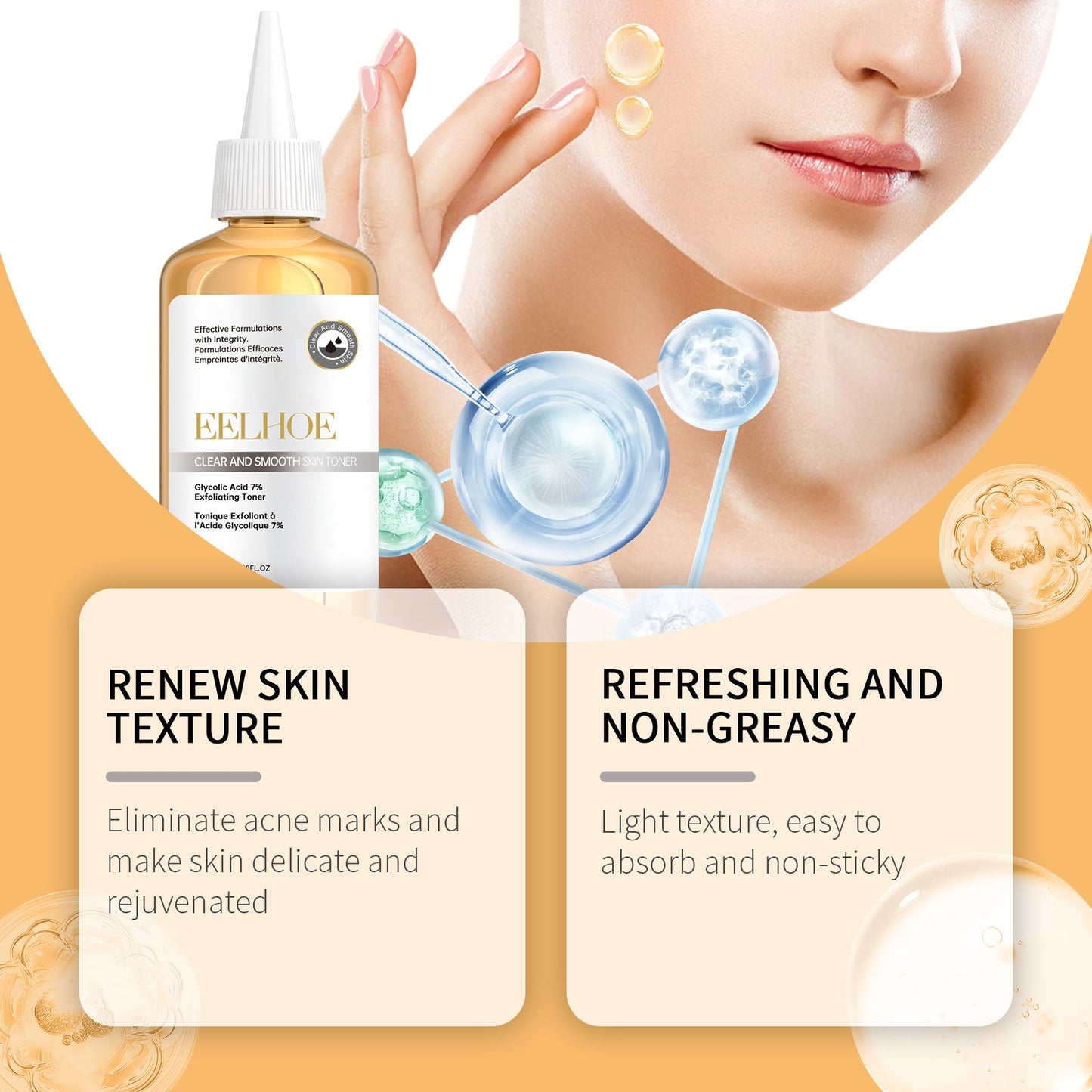 EELHOE 7% Glycolic Acid Toner, Facial Repair Skin Lightening Skin Firming, Moisturizing And Delicate