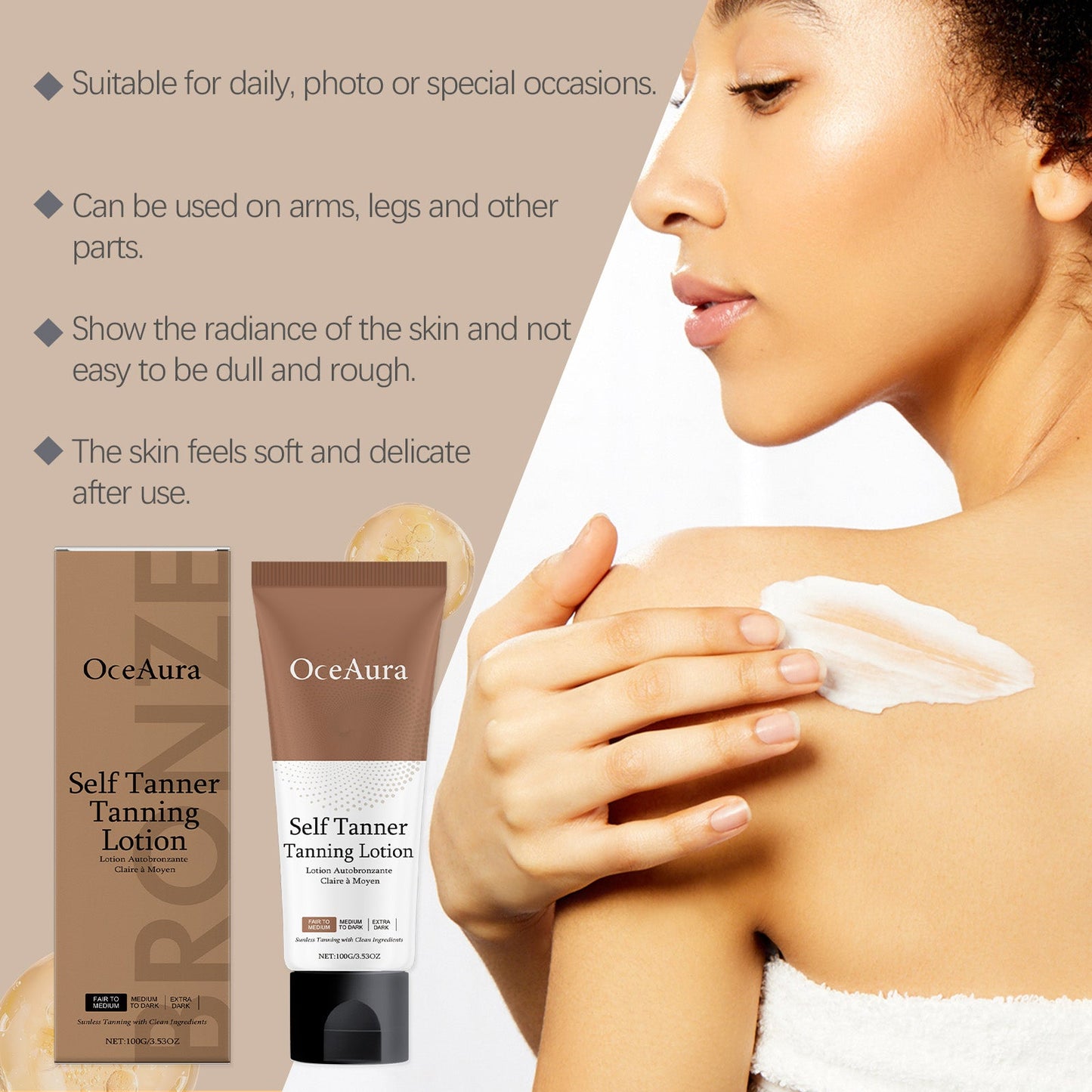 OceAura Hydrating, Moisturizing, Sun-Proof And Tanning Cream, Radiant, Natural Bronze Complexion, Gentle Herbal Essence Lotion
