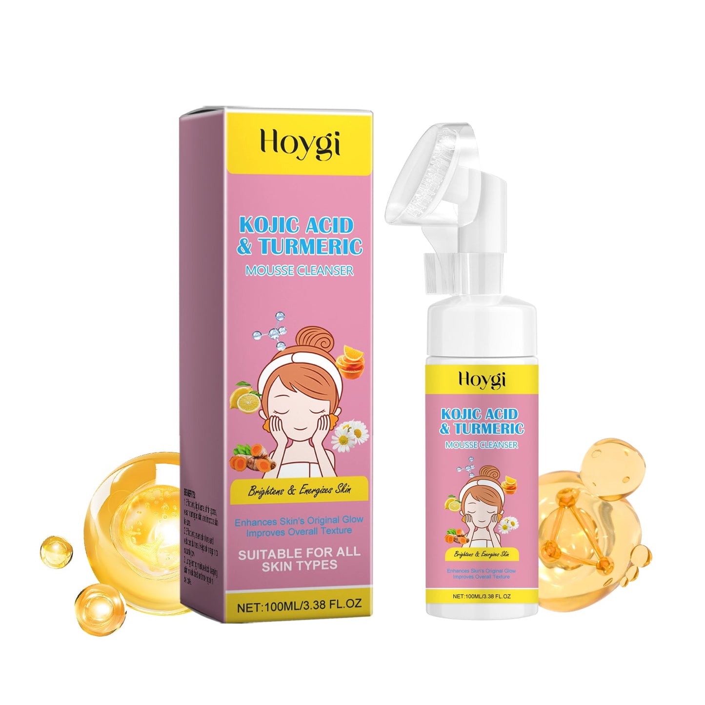 Hoygi Turmeric Kojic Acid Mousse Cleanser Facial Cleansing Hydrating Moisturizing And Rejuvenating Cleanser