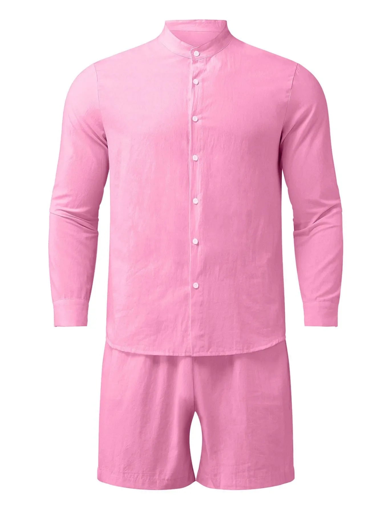Men's Full Size Button Up Long Sleeve Shirt and Shorts Set Plus Size