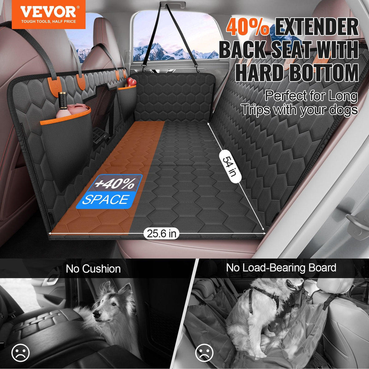 VEVOR 54 X 25.6 In Dog Car Seat Cover For Back Seat Waterproof 600D For Cars