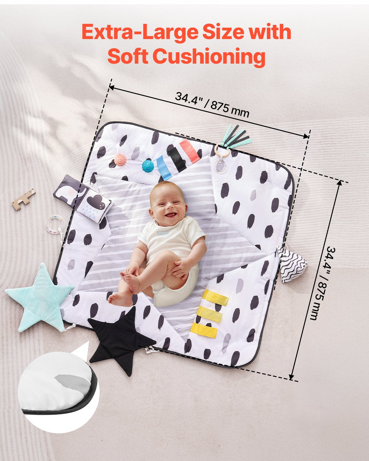 Baby Play Gym Mat Tummy Time Activity Mat With 6 Sensory Toys