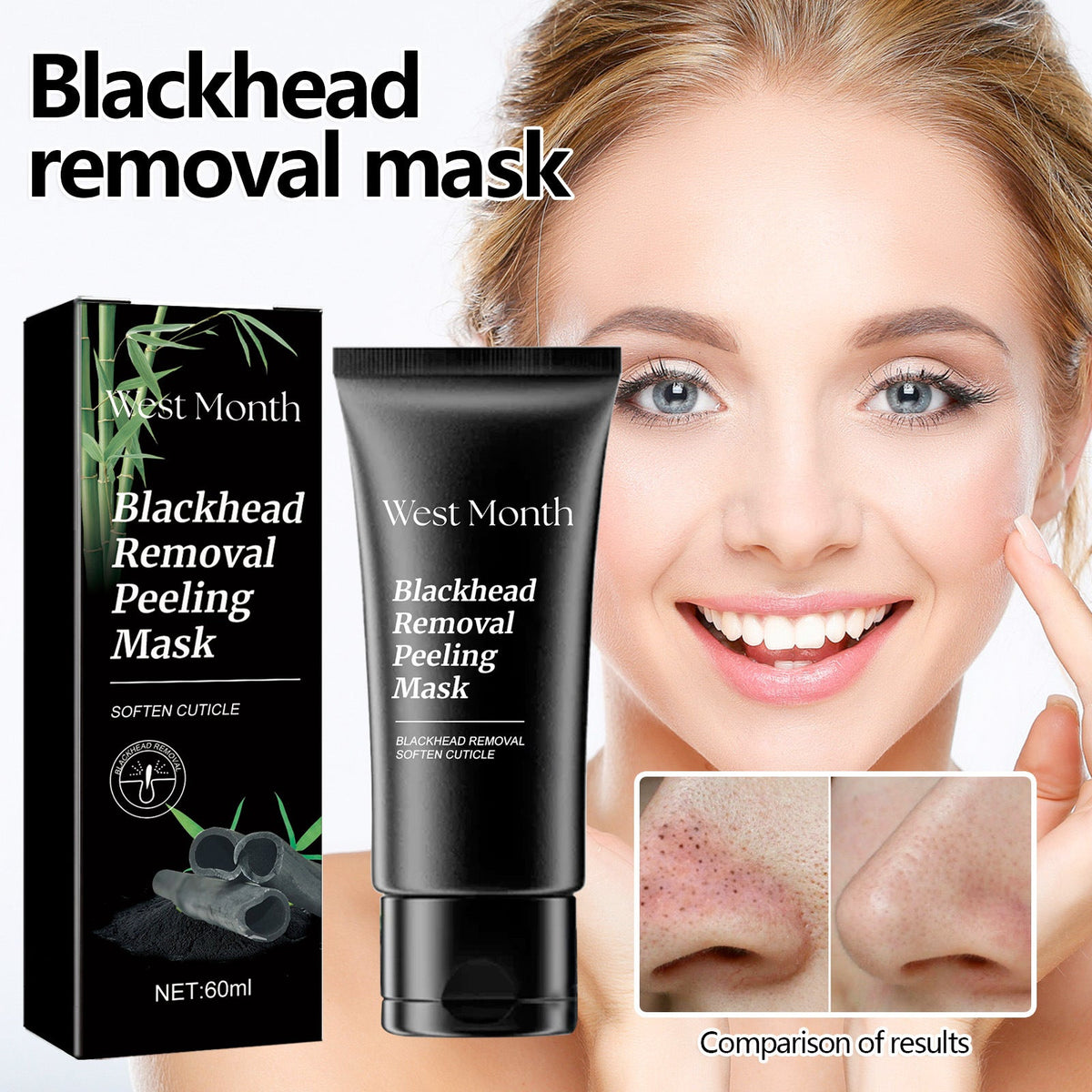 West&Month Blackhead Removal Peeling Mask Deep Cleansing Facial Mask For Blackhead Acne Pore Refining Skin Care 60ml