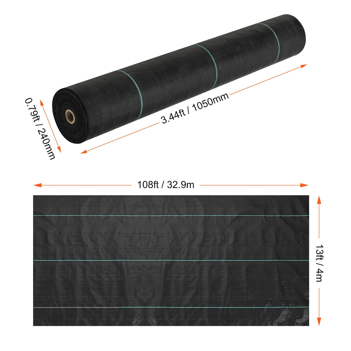 VEVOR 13FTx108FT Premium Heavy Duty Weed Barrier Landscape Fabric, 5OZ Woven Geotextile Fabric Under Gravel, High Permeability For Weed Blocker Weed Mat, Driveway Fabric, Weed Control Garden Cloth