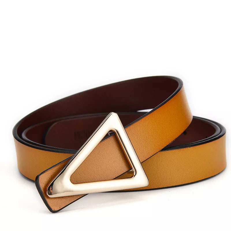 Triangle Buckle Leather Skinny Belt