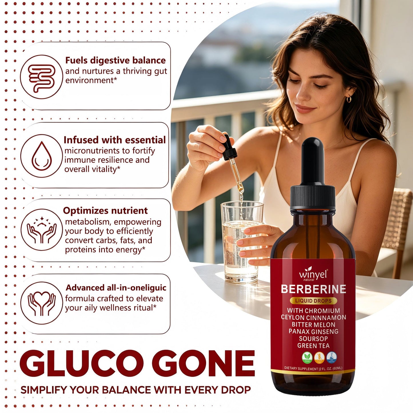 Organic Ceylon Cinnamon Berberine Liquid Drops Supplement With Bitter Melon Extract, Glucomannan, Gymnema, Chromium, Turmeric, Organic Panax Ginseng