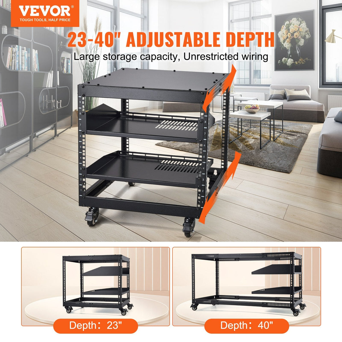 VEVOR 9U 4 Post Open Frame Server Rack Network Enclosure Adjustable
