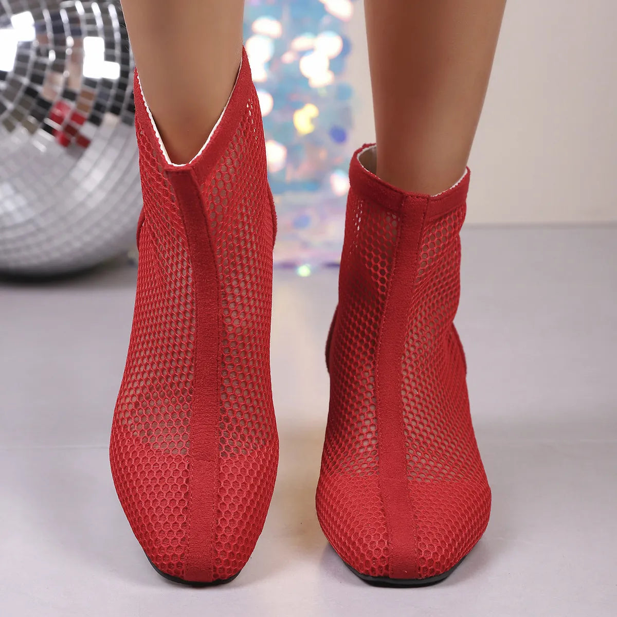 Mesh Block Heel Boots