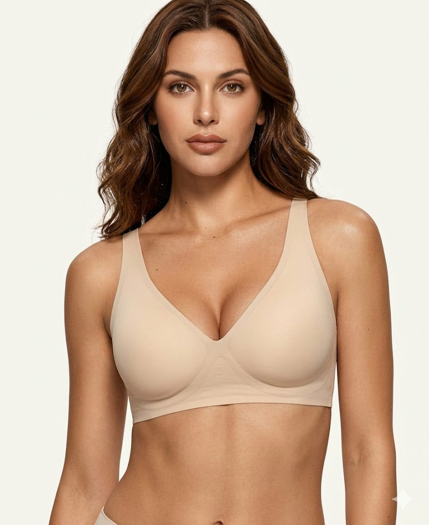 Womens Deep V Bras Wireless Comfortable Bra Supportive No Underwire Bras Tshirt Push Up Bralettes Plunge Seamless Bra