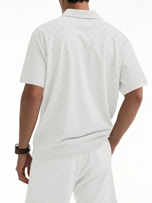 Men's Full Size Quarter Zip Short Sleeve Top and Shorts Set Plus Size