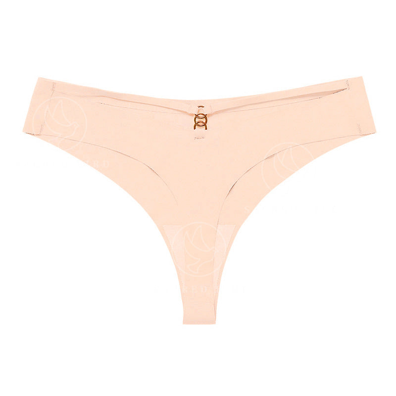 Scacto Seamless One-Piece Thongs - Sexy Solid Color Nylon Knit Fabric V-Strings With Ring Detail - Hand Wash Only, No Dry Clean