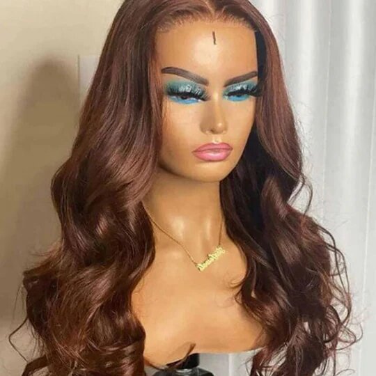 4x4 Lace Body Wave Human Hair Wig, Brown, Density