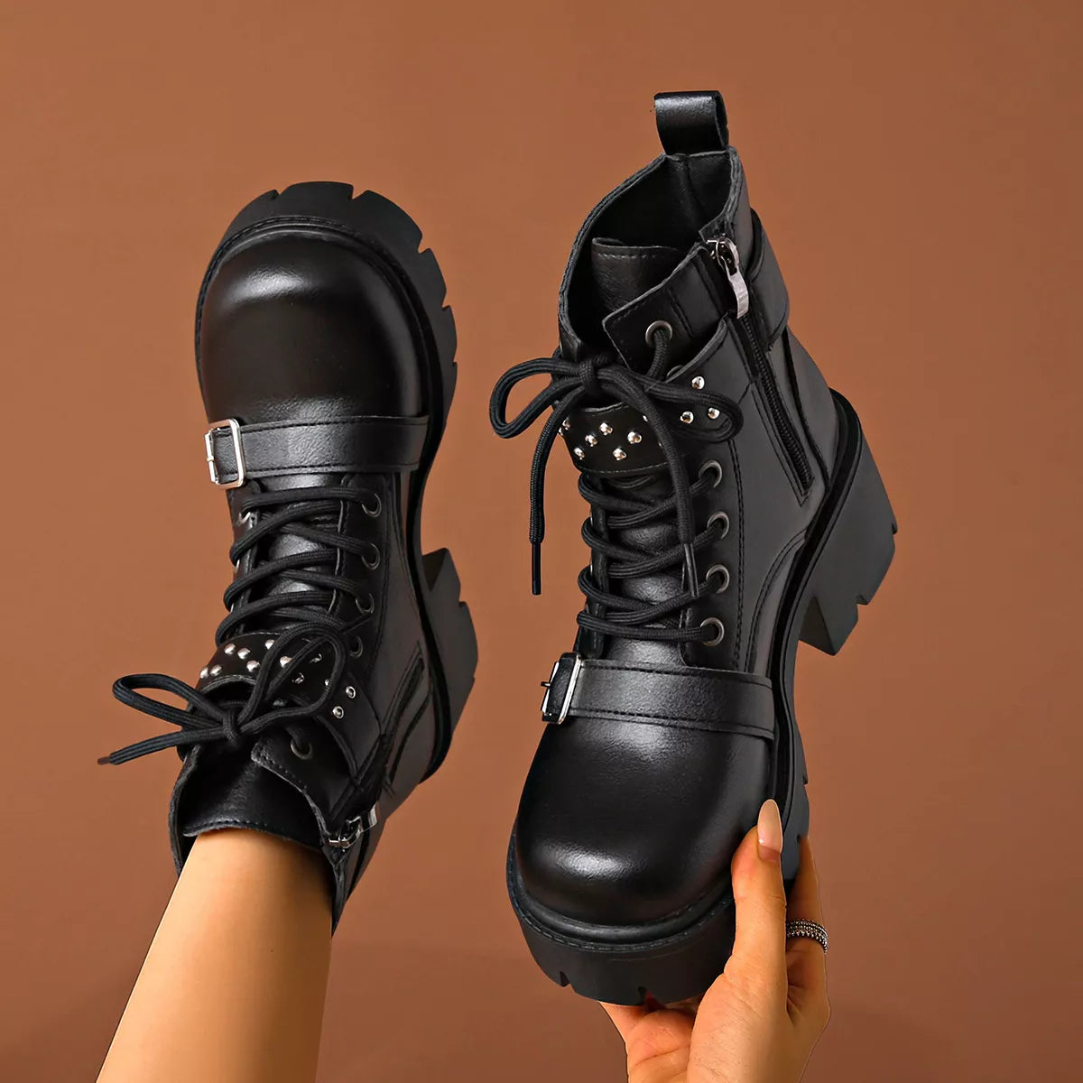Round Toe Block Heels Boots
