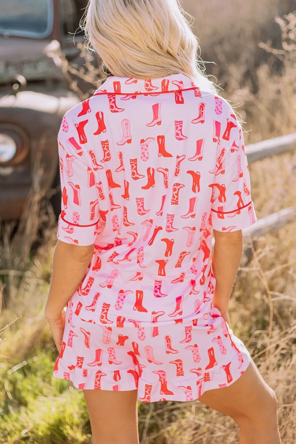 Cowgirl Boots Printed Shirt and Shorts Set