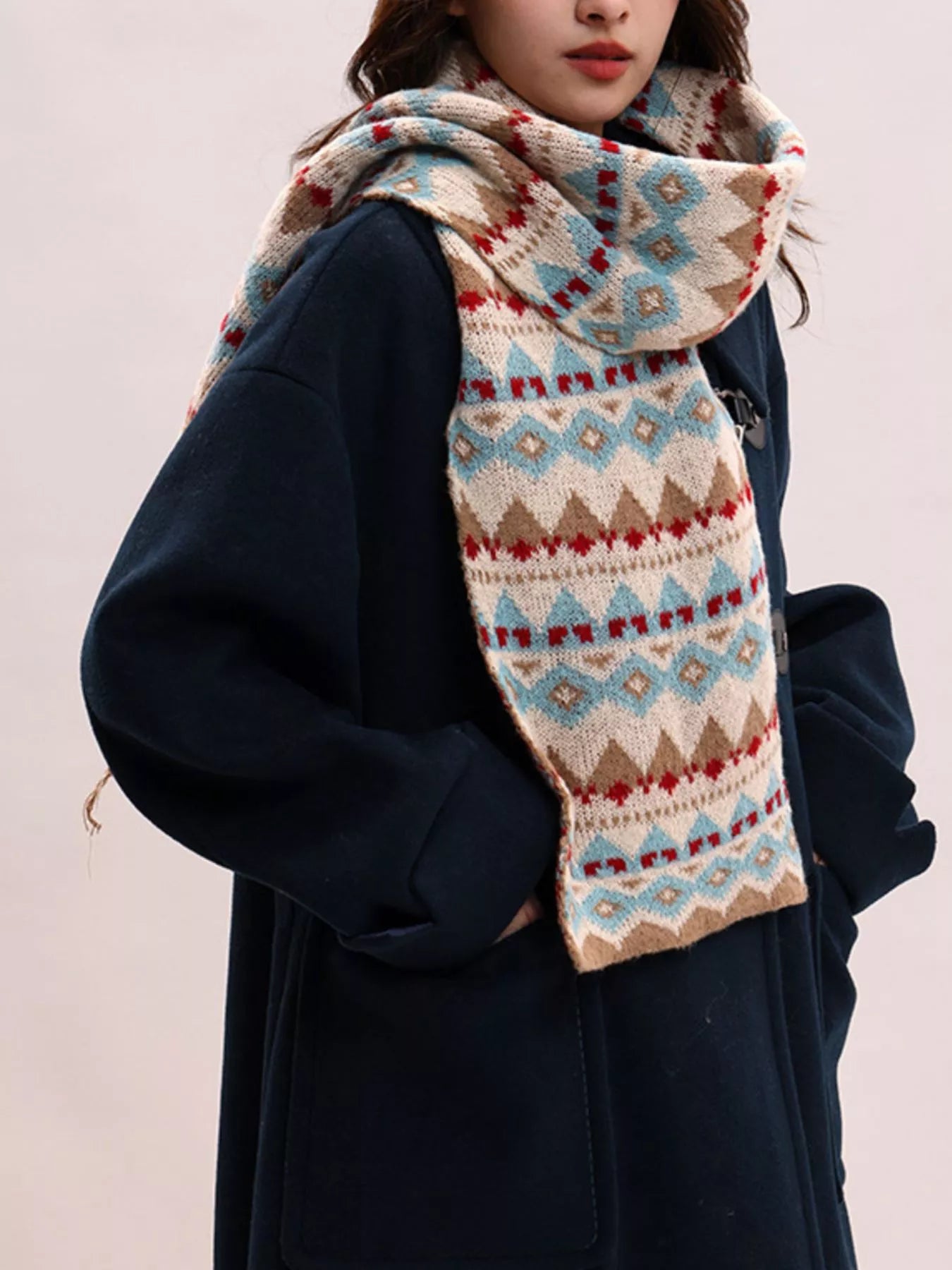Vintage Geometric Knitted Scarf