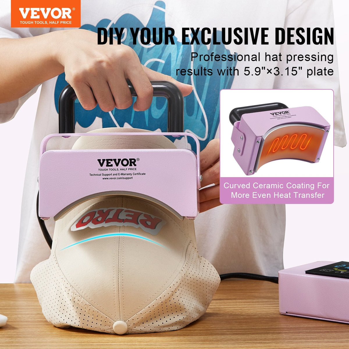 VEVOR Hat Press Machine Mini Hat Heat Press For Caps 5.9x3.15 Inch Plate Purple