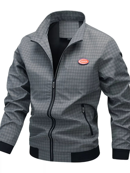 Men's Plus Size Plaid Lightweight Zip-Up Jacket