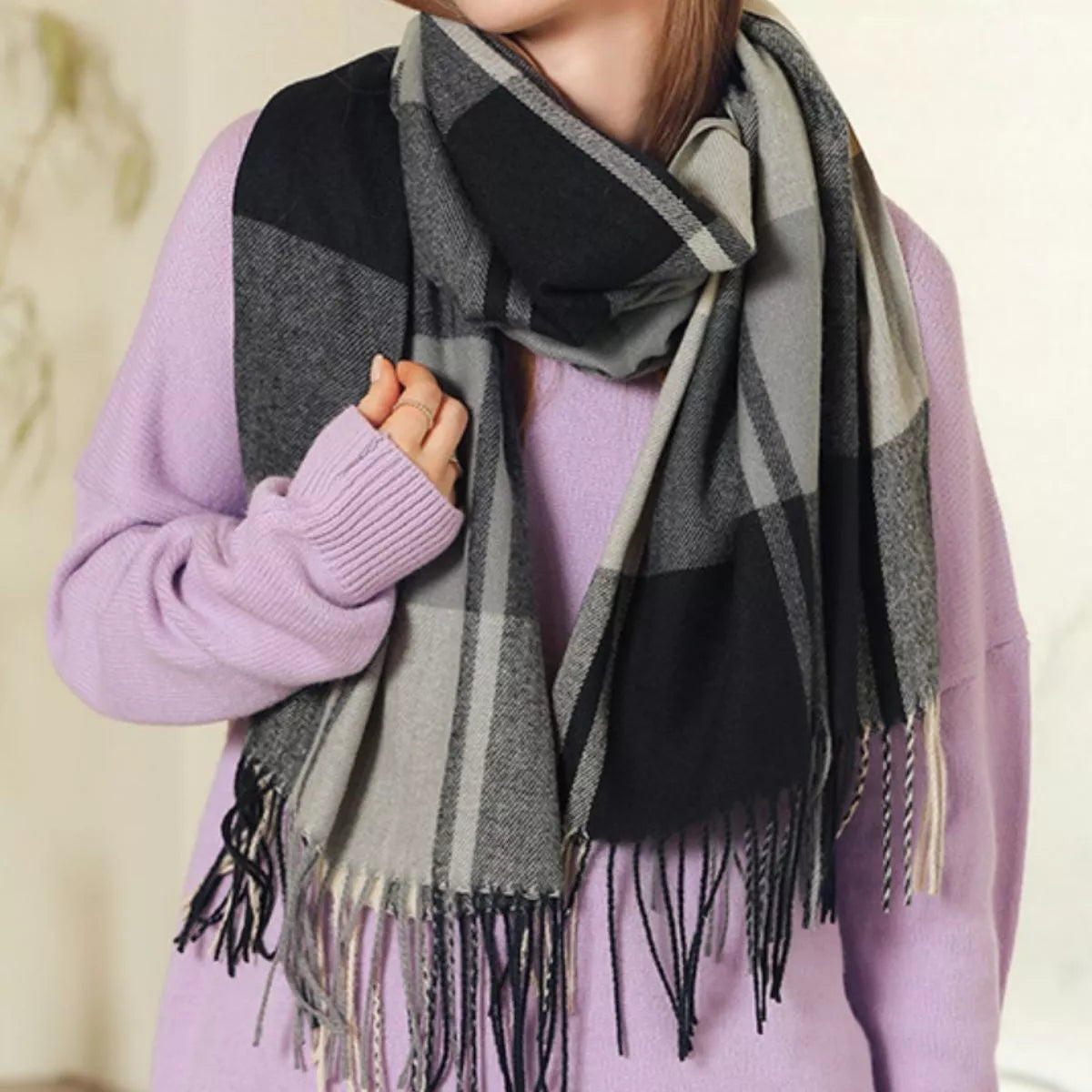 Plaid Fringe Scarf