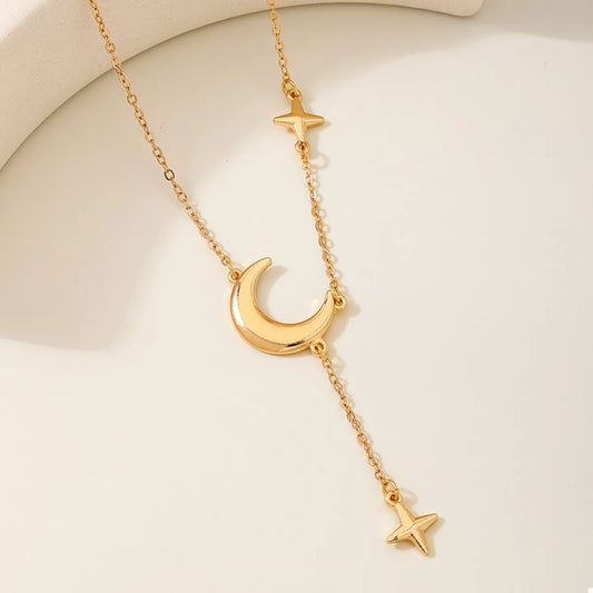 18K Gold-Plated Moon and Star Gold Chain Necklace