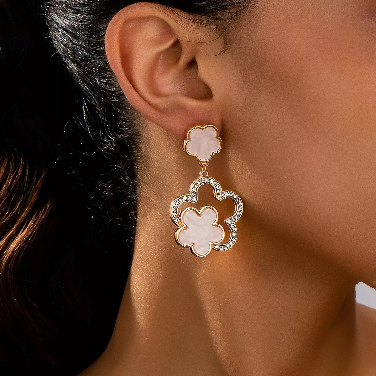 Lucky Clover Dangle Earrings with Rhinestone Accents