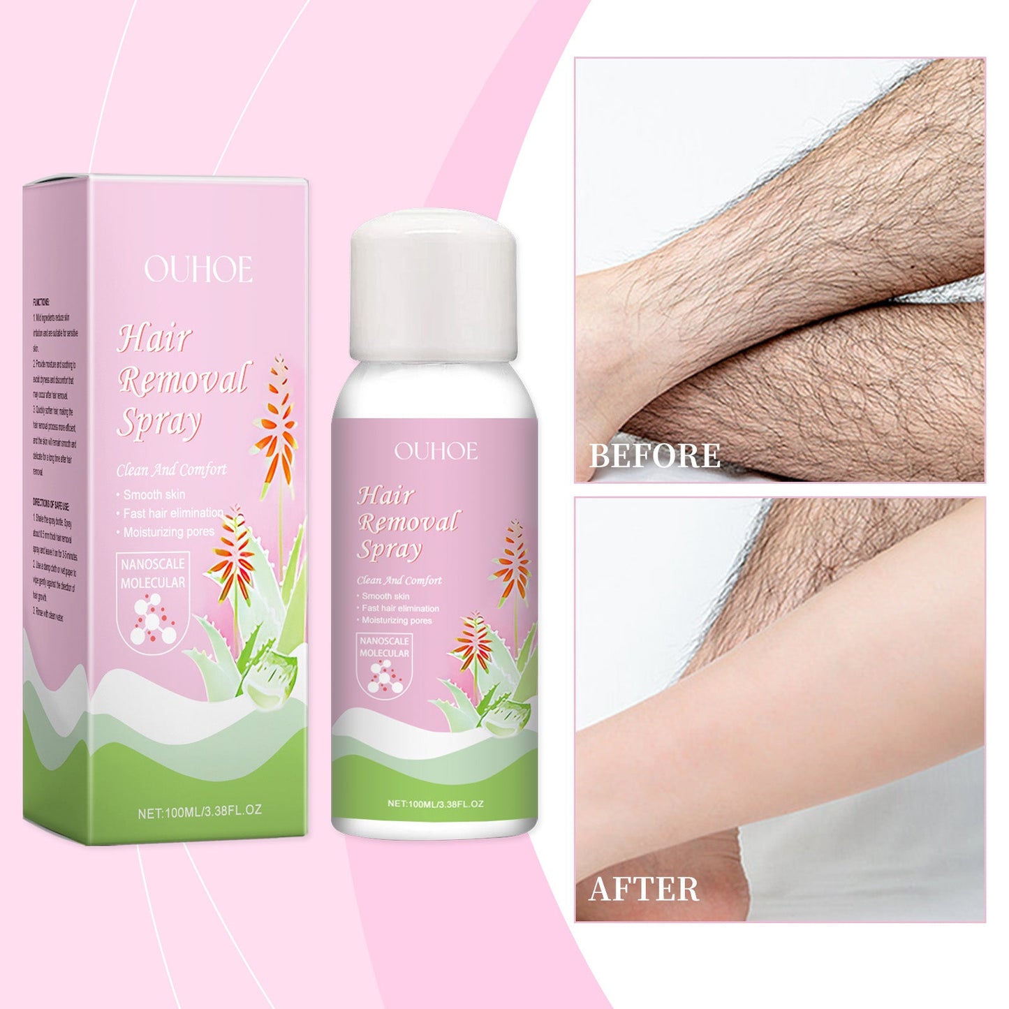 OUHOE Gentle Hair Removal Mousse Spray, Leg Hair Armpit Hair Body Smooth Skin Cleansing Mousse Skin Spray