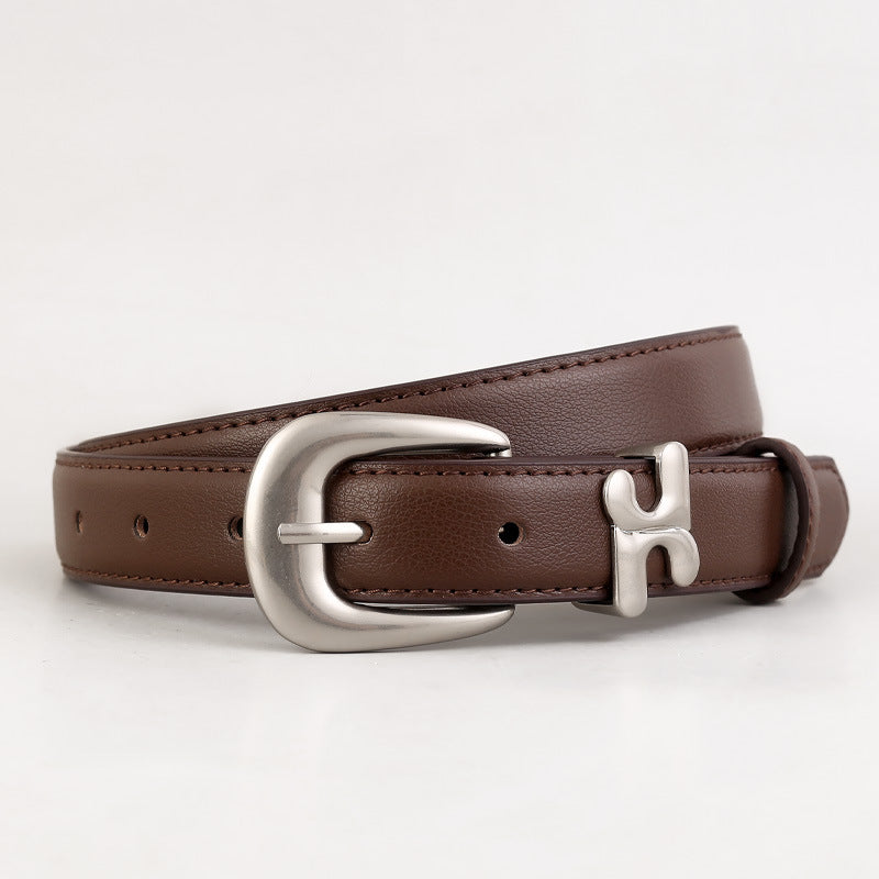 Leather Belt with Stylish H-Shaped Buckle