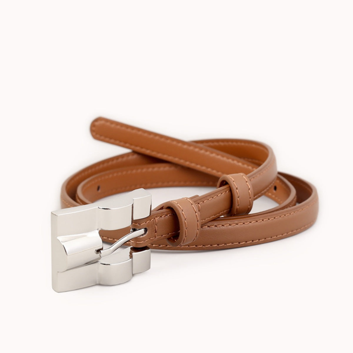 Skinny Leather Belt with Silver Buckle