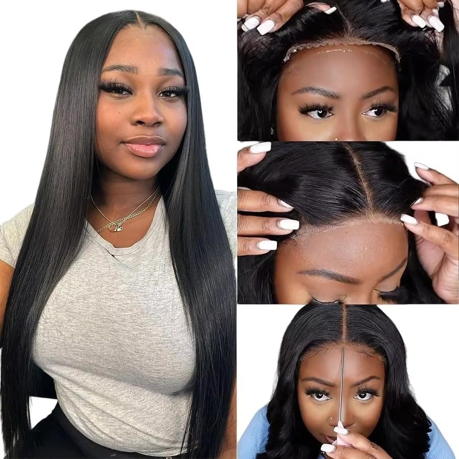 4x6 Pre-cut Lace Human Hair Wig Straight Texture, Natural Color, Density