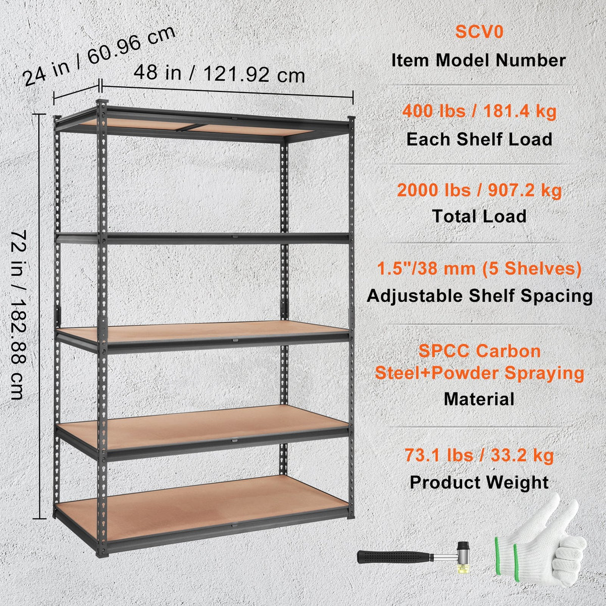 VEVOR Storage Shelving Unit, 5-Tier Adjustable, 2000 Lbs Capacity, Heavy Duty Garage Shelves Metal Organizer Utility Rack, Black, For Kitchen Pantry Basement Bathroom Laundry
