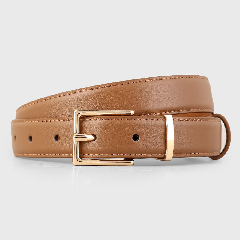 Leather Belt with Golden Buckle