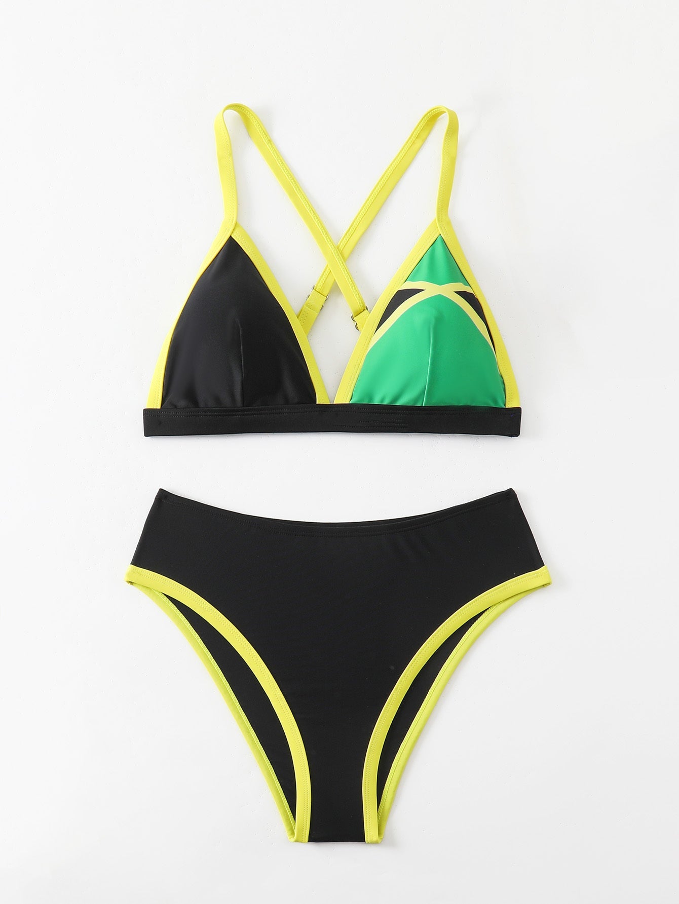 Women's Color Block Triangle Bikini Set, Crisscross Back Top & High Waist Bottom, 2 Piece Sporty Swimsuit