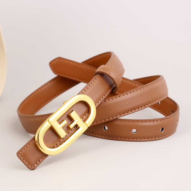 Leather Belt with Golden Buckle
