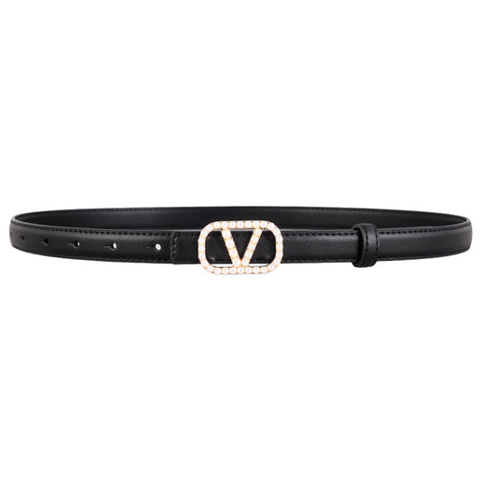 Pearl Buckle Leather Belt