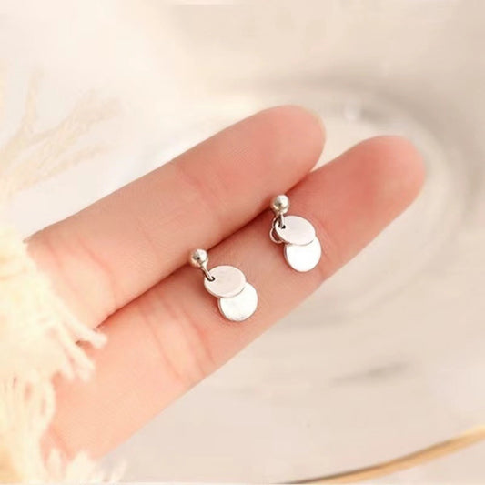 925 Sterling Silver Round Piece Drop Earrings