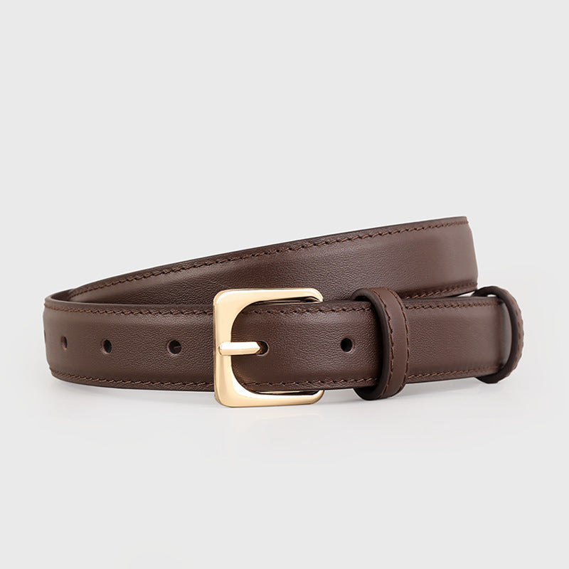 Classic Leather Belt with Golden Buckle