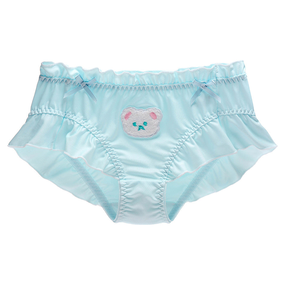 Cute Bear Embroidered Underwear Solid Color Milk Silk