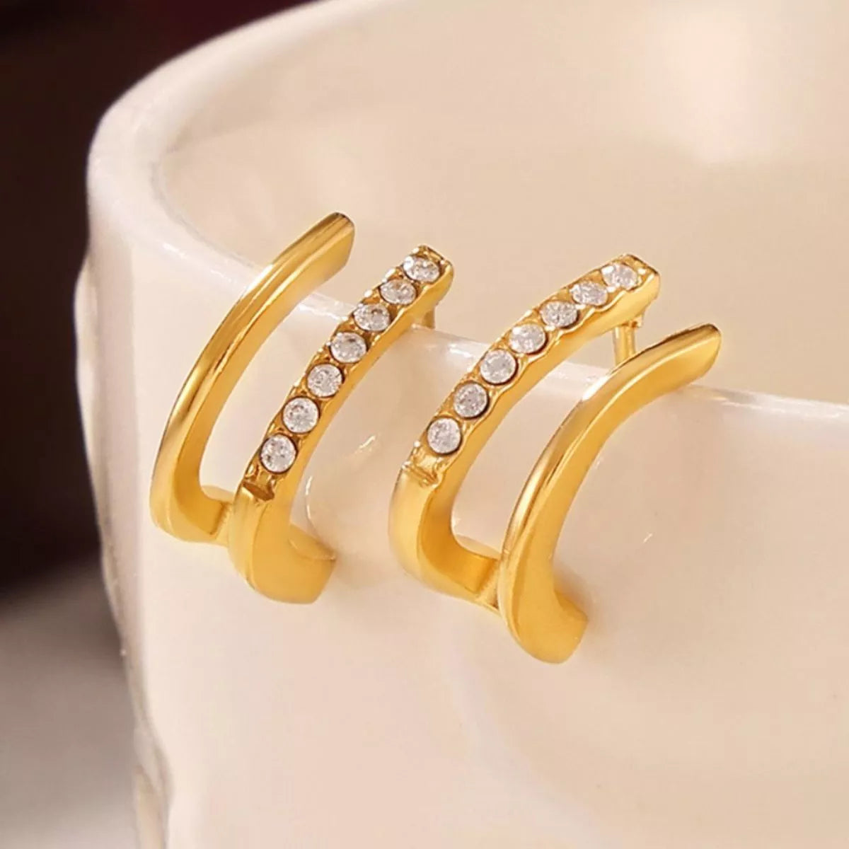 18K Gold-Plated Titanium Steel Rhinestone Earrings