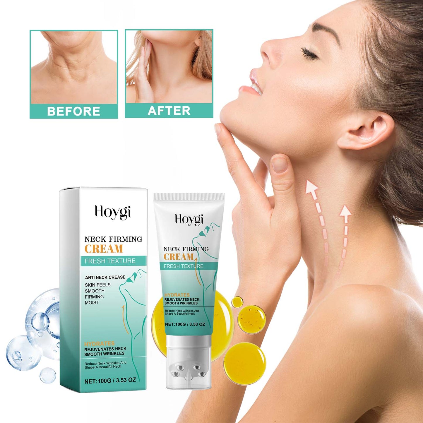 Hoygi Neck Firming Cream, Lighten Neck Lines Firming Brightening Skin Hydrating Anti-Wrinkle Firming Lifting Cream