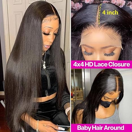 4x4 Lace Straight Human Hair Wig, Natural Color, Density