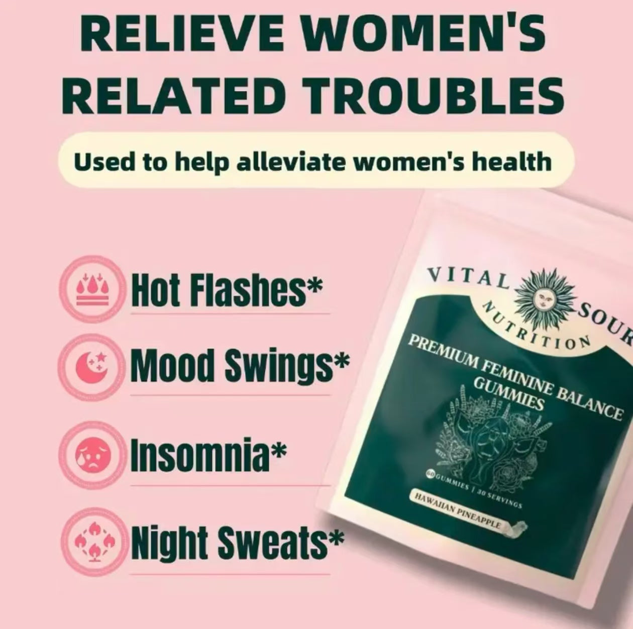 Premium Feminine Balance Gummies - for Women’s Health & Wellness - Immune Support - Vegan, Gluten-Free & Halal - Hawaiian Pineapple - 60 Gummies - 30 Servings