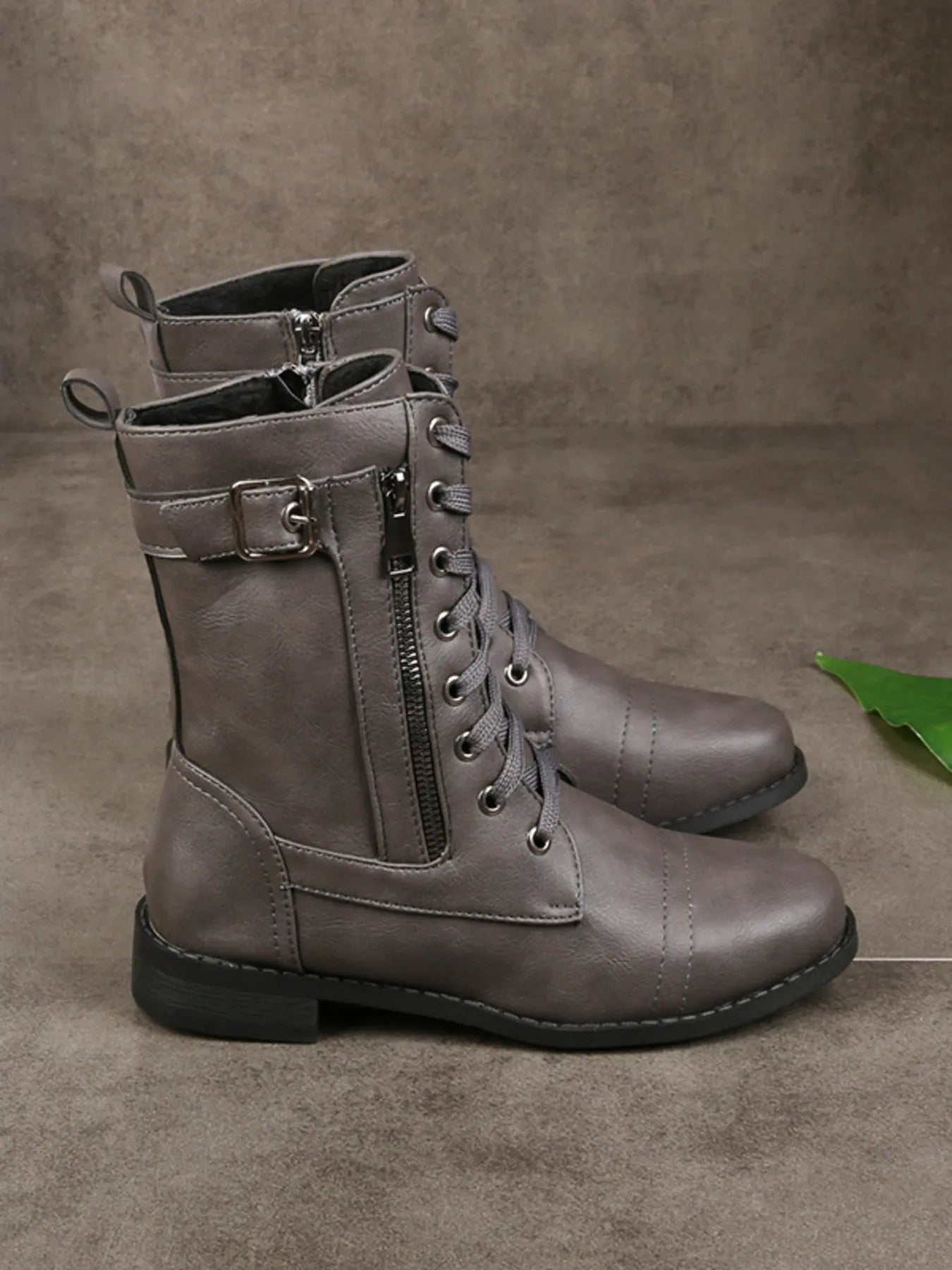 Lace-Up Buckle Detail Boots