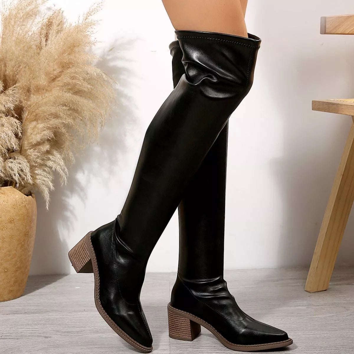 Point Toe Block Heels Boots