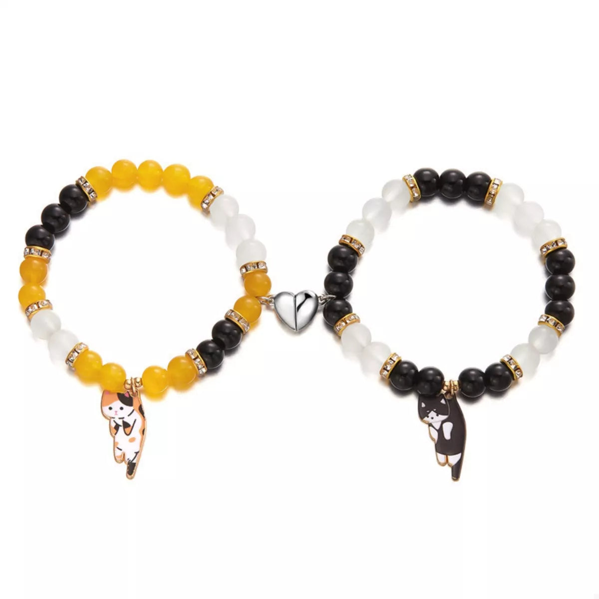 2 Piece Beaded Cat Charm Bracelet