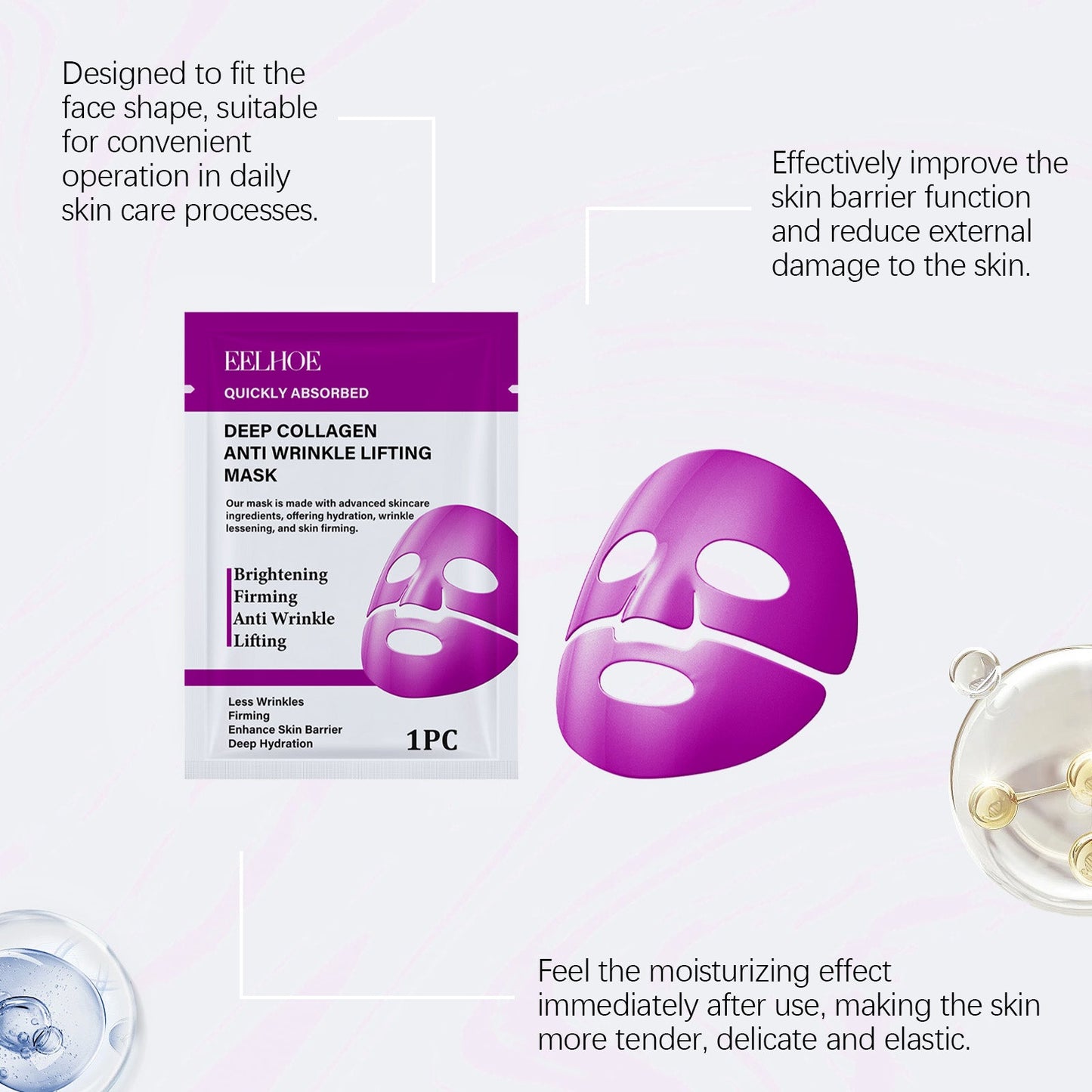 EELHOE Collagen Hydrating Mask (Bag) Gently Cares For Facial Skin. Hydrating And Moisturizing Care Mask